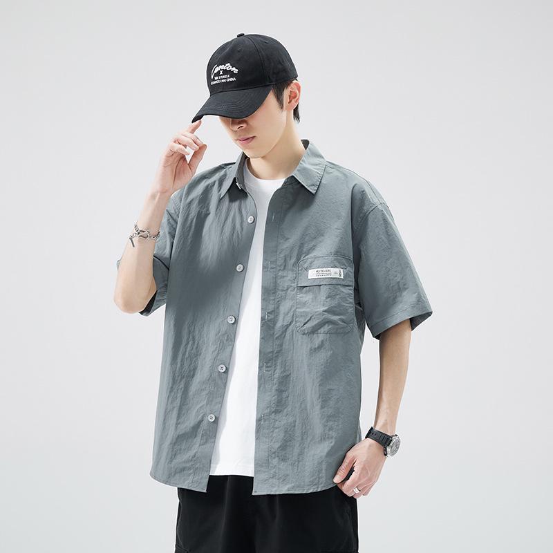 

Аньян 2024 Мужская Свободная Дышащая Повседневная Рубашка с Коротким Рукавом 3XL серо голубой