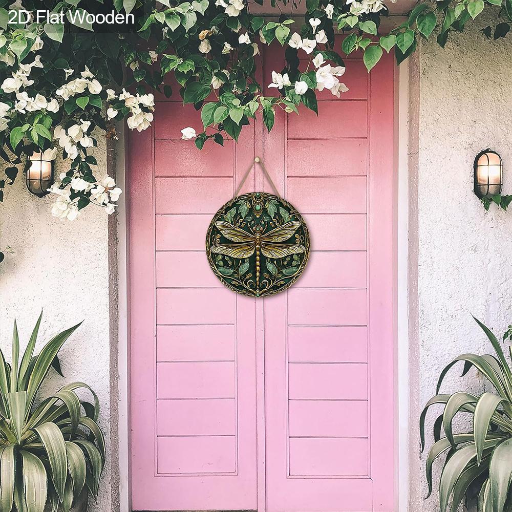 Vintage Wooden Sign with Dragonfly Pattern - Decorative Hanging Plaque for Front Door, Wall Decoration