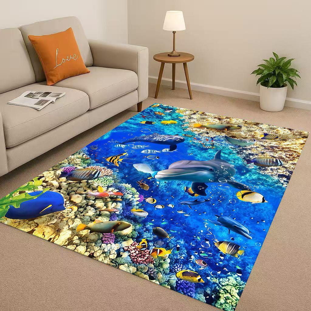 New 3D Illusion Underwater World Breaking Wall Living Room Non Slip Area Rug Carpet for Bedroom Playroom Sofa,Home Decor Doormat