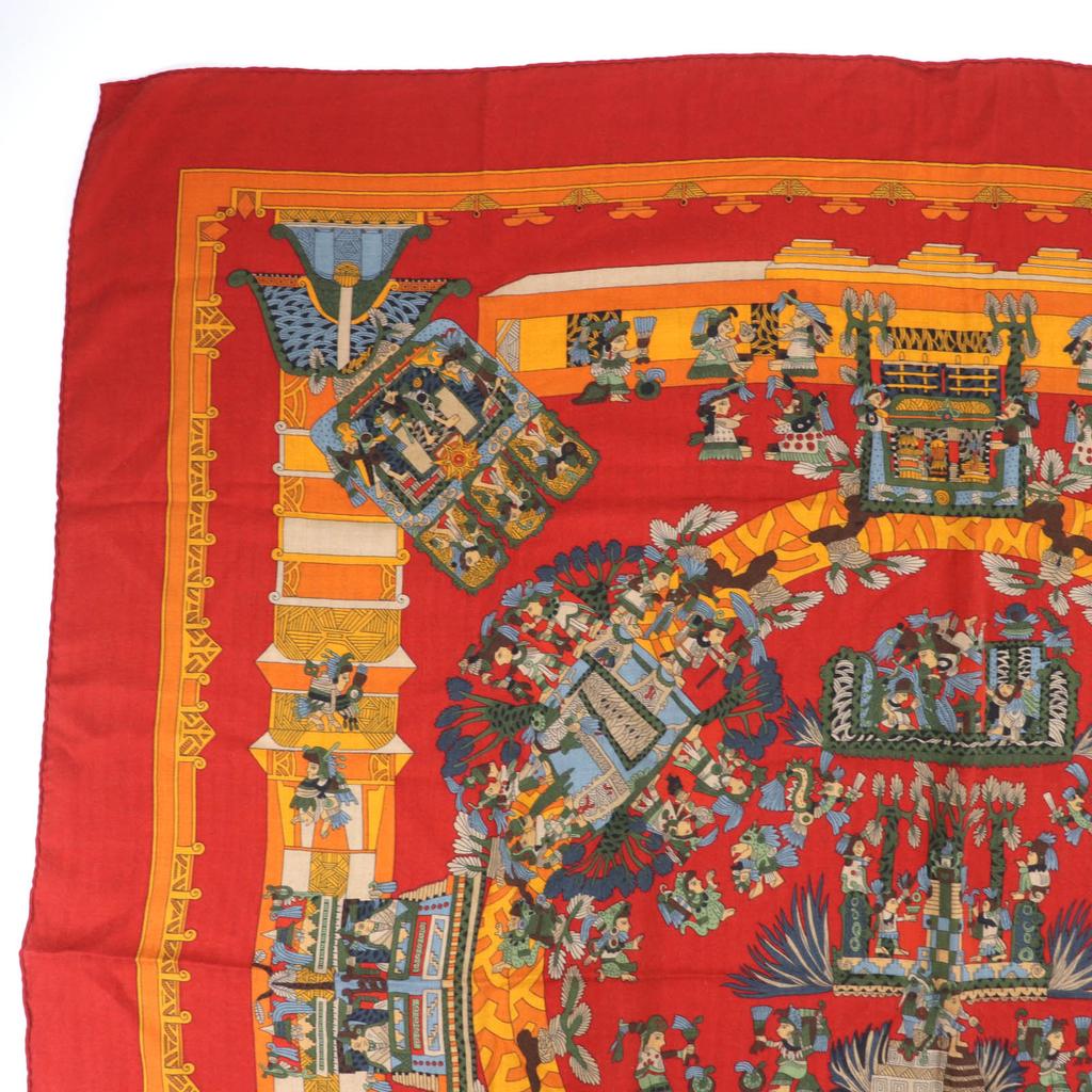 Great HERMES scarf ASTRES et SOLEILS Large shawl Red series cashmere Women Used