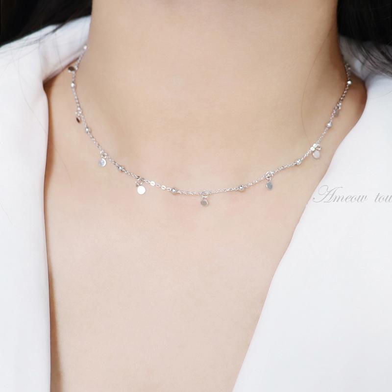 Choker Necklaces for Women Real 925 Silver Geometric Irregular Round Necklaces Clavicle Chain Cute Jewelry Accessories