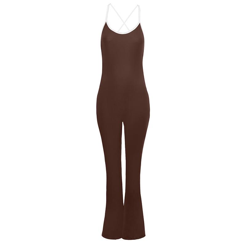 AD042 New Sexy Casual Sport Yoga Backless Solid Color Jumpsuit