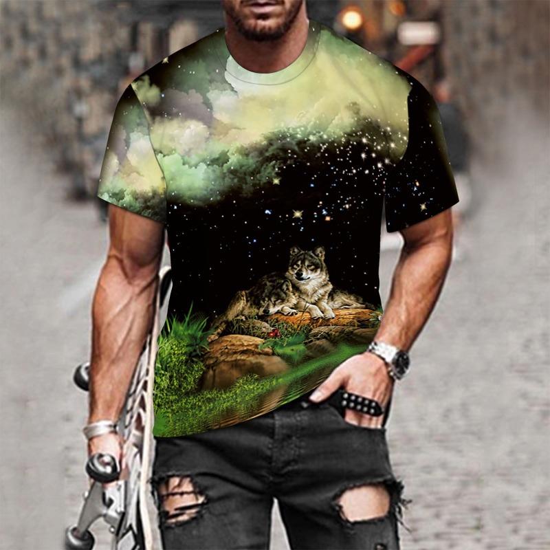 Wolf Picture Men's T-shirt Printing 3D Casual Trend Round Neck Quick-drying Short-sleeved T-shirt