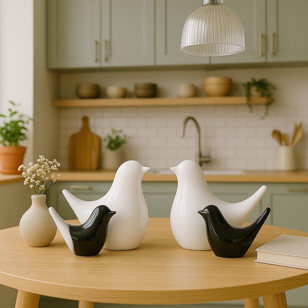 

Креативные Белые и Черные Глянцевые Керамические Фигурки Птиц Аксессуары для Украшения Дома Вечеринка (Пакет из 4)