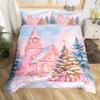 Merry Christmas Bedding Set Pink Comforter Cover Full Christmas Tree Snowman Duvet Cover Dreamy Snowflake Bedspread Cover 3Pcs