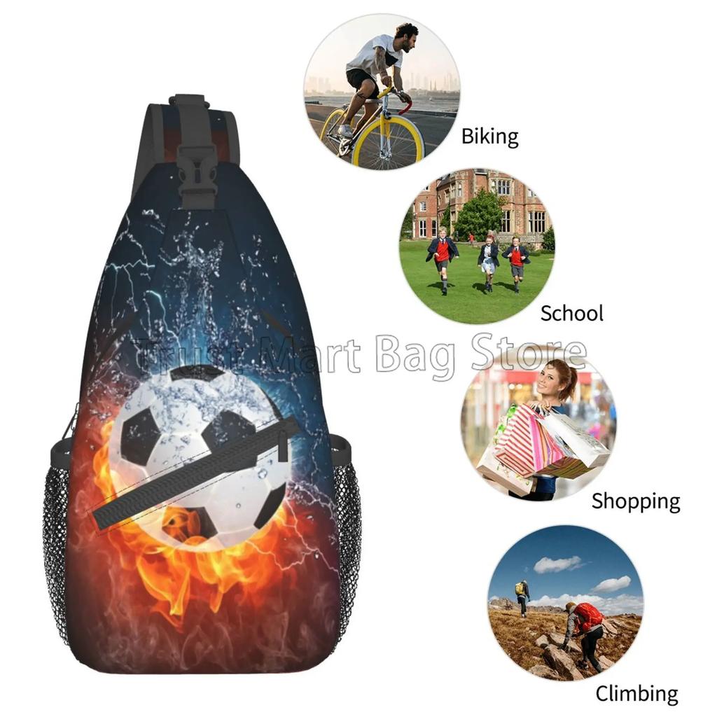 Soccer Ball Print Sling Bag Cool Football Art Pattern Crossbody Backpack Casual Chest Bag Lightweight Daypack for Travel Sports