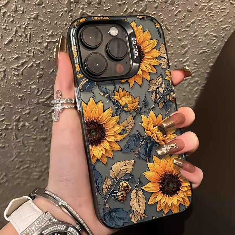 

Luxury Sunflower Pattern Phone Case For iPhone 17 Air 16e 16 Pro Max 15 14 Plus 13 12 Mini 11 Pro Shockproof Silicone Back Cover iPhone 12 mini