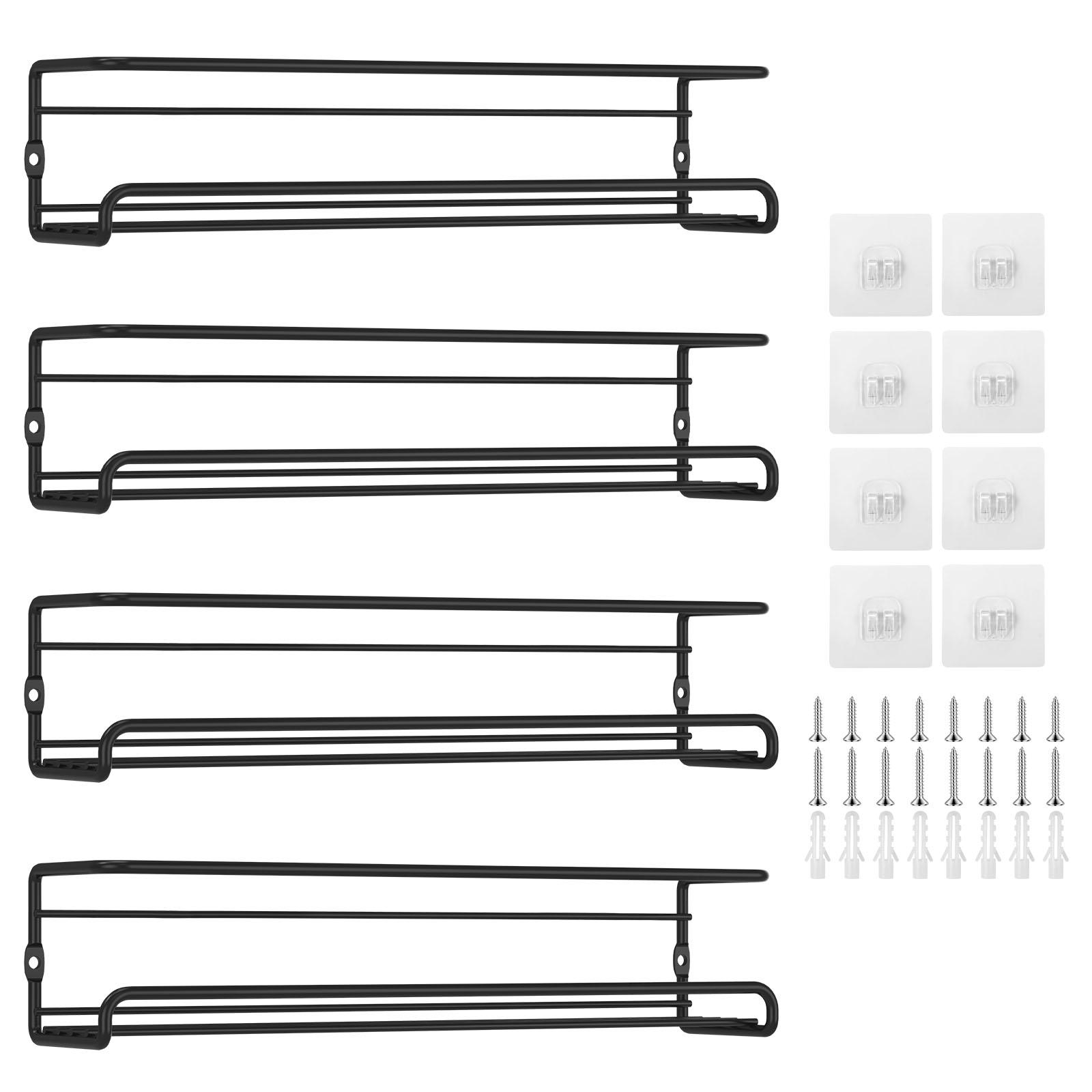 

4Pcs Wall Spice Rack Stainless Steel Rust Resistant Screw or Adhesive Hanging Seasoning Shelf Organizer for Kitchen Cabinet