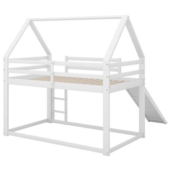 Baby Cot Stable Base Bunk Bed with Ladder Slide Falling Protection House Strong Load Children Family Bearing Double Solid Structure Wood Frame