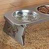 Elevated Dog Feeder Stainless Steel Pet Bowls with Foldable Stand No Spill Raised Pet Feeding Station for Healthy Eating Drinking Posture