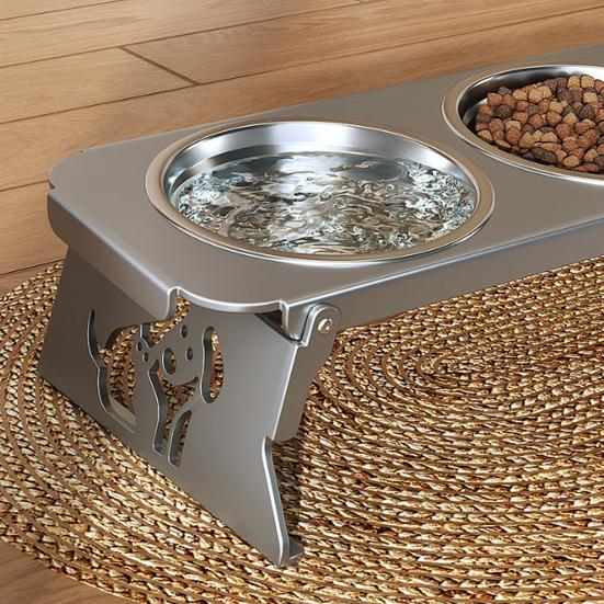 Elevated Dog Feeder Stainless Steel Pet Bowls with Foldable Stand No Spill Raised Pet Feeding Station for Healthy Eating Drinking Posture