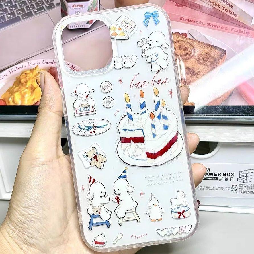 

Cartoon Sheep Cake-Cutting Phone Case for Apple iPhone 14, 15, 16, 17 Pro/Max - White Background iPhone 15 Pro Max