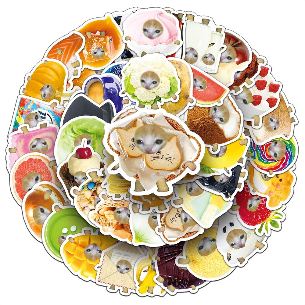 10/30/50pcs Cartoon Funny Food Cat Meme Stickers Cute Graffiti Sticker for Kids Toy DIY Fridge Notebook Phone Waterproof Decals