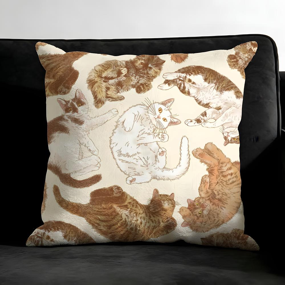 Cute Cat Cushion Cover Pillowcase Ultra Soft Skin Friendly Fabric Cloud Like Comfort & Concealed Zipper