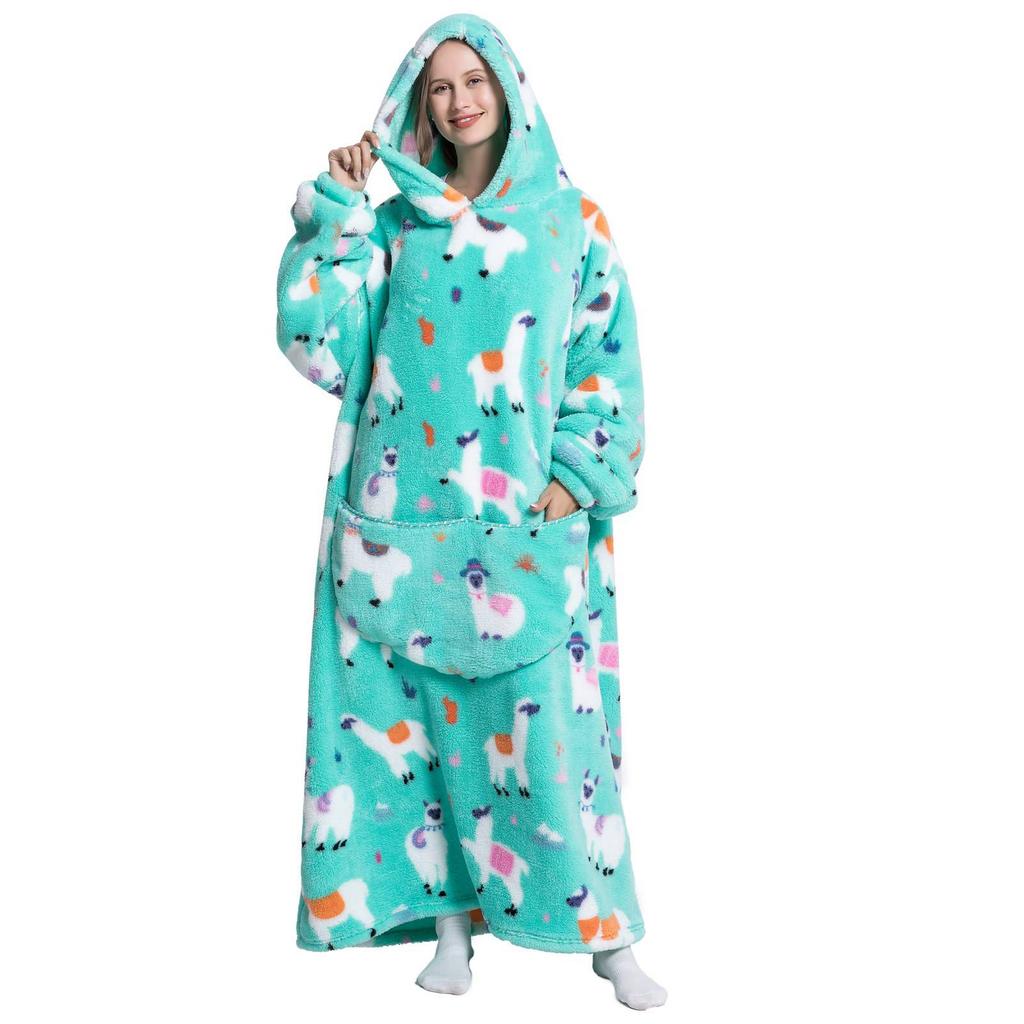 Wearable Blanket Women Home Soft Flannel Casual Print Oversized Hoodie Sweatshirt with Pocket for