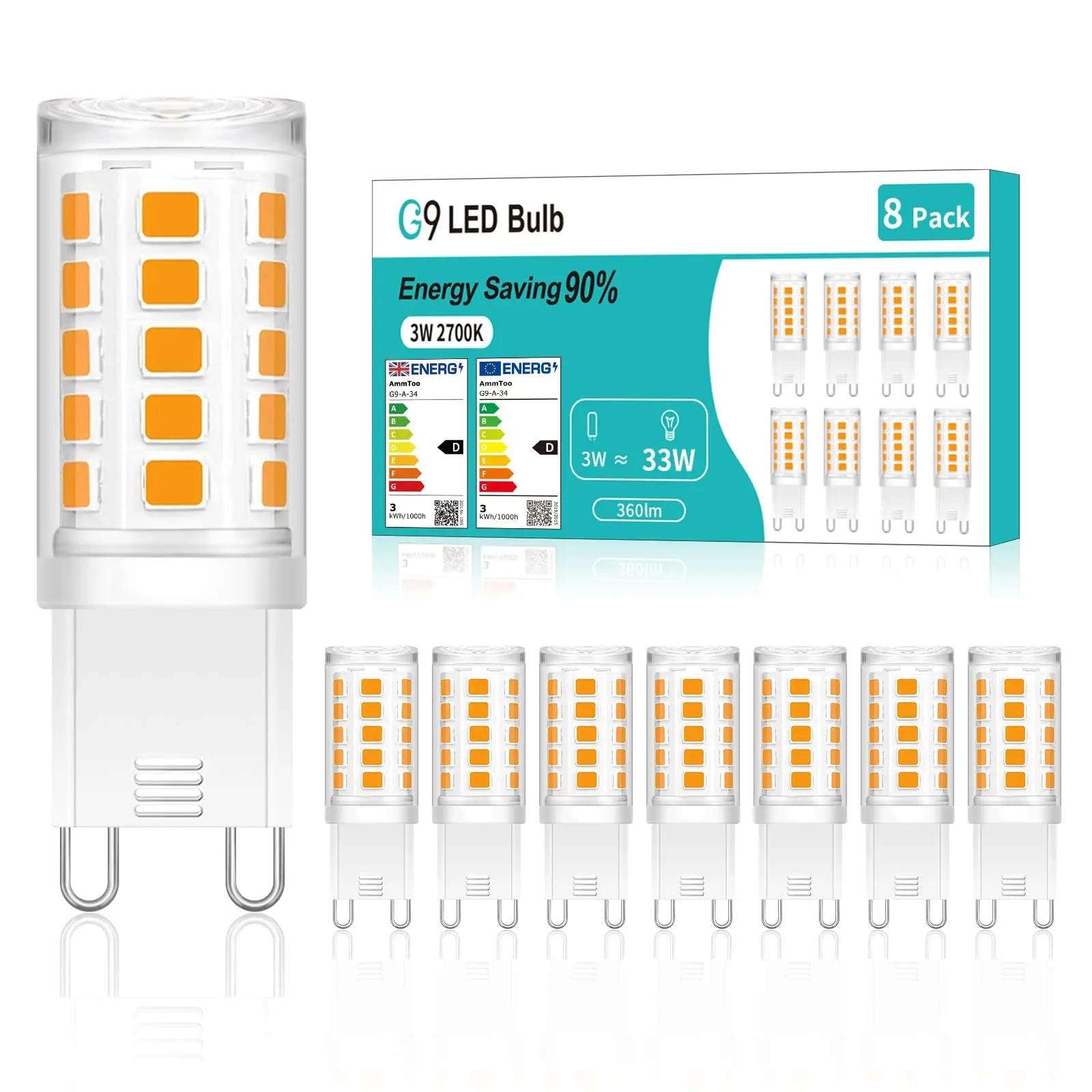 

8 Pack G9 LED Bulb 2700K 3W 33W Halogen Equivalent LED Lamp 220V G9 Light Bulbs for Chandeliers 360LM Non-dimmable Home Lighting