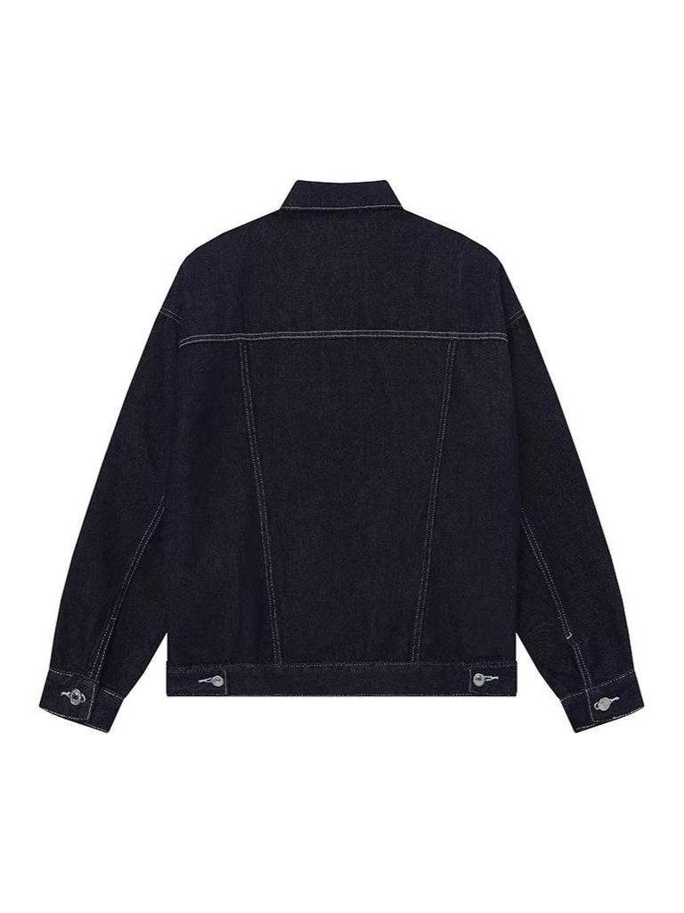 Unisex Podzimní Retro Džínová Bunda s Kamenným Praním, Roztrhanými Detaily a Límcem