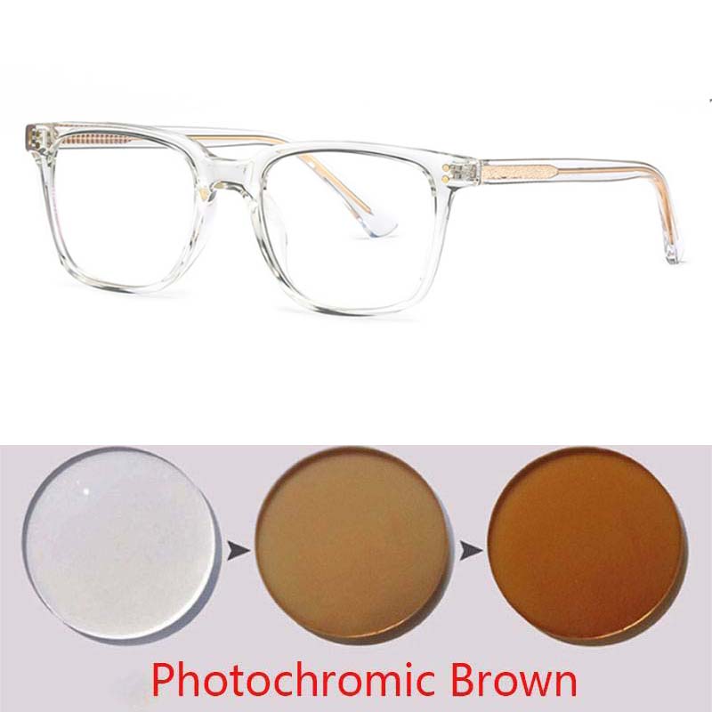 Square Rivets Photochromic Glasses Men Women Myopia Eyeglasses Students Short Sight Eyewear 0 -0.5 -1 -1.25 -1.5 -2.0 To -6