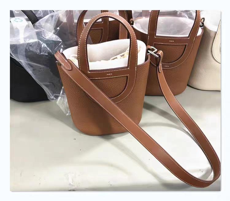 Luxury Women's Cowhide Basket Bucket Bag