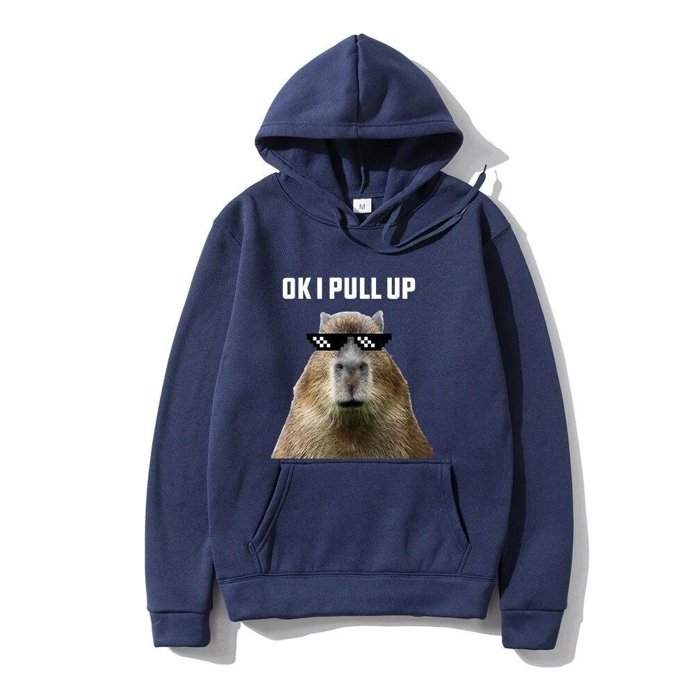 Funny Ok I Pull Up Capybara Print Hoodie Unisex's Casual Oversized Hooded Sweatshirts Gothic Pullovers Hot sell Clothes for Unisex