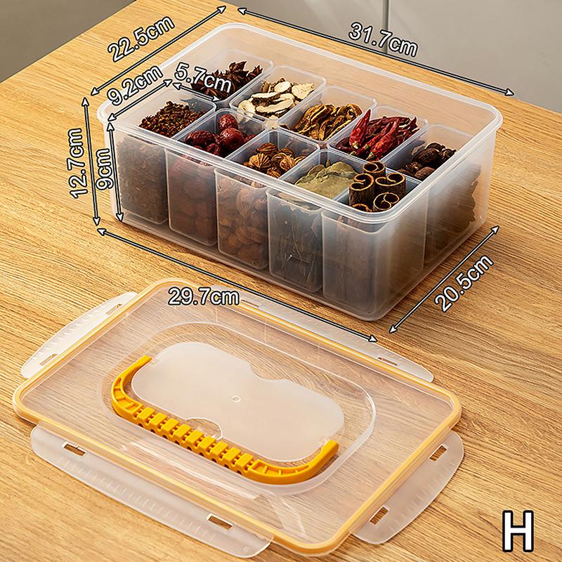 

Многосекционный герметичный пластиковый контейнер для хранения с ручкой, портативный, большой вместимости, контейнер для хранения специй, прозрачный кухонный органайзер