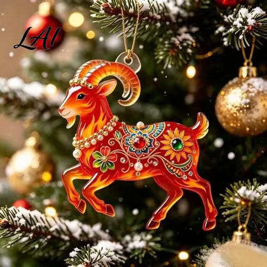 Acrylic Ornament for Restaurant 2PCS Christmas Goat Hanging Ornaments Decorative 2D Tree Birthday Party Decor Pendants Lightweight Festive Ornaments