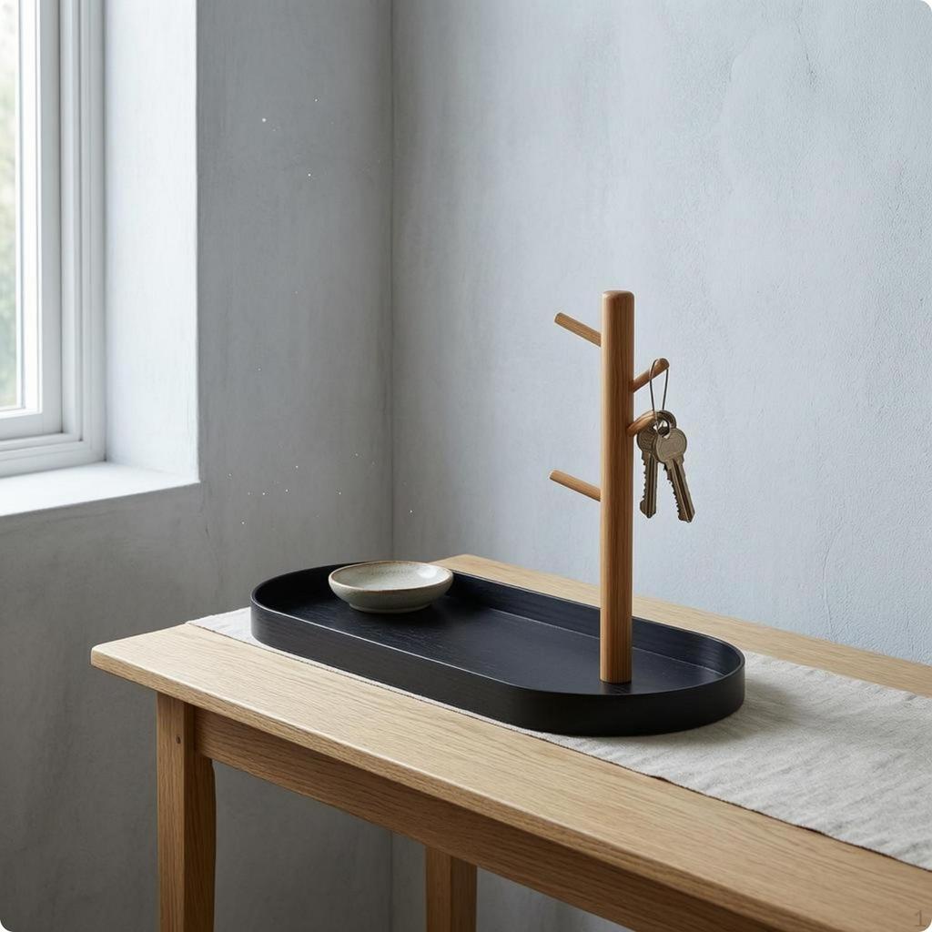 Branch Stand Tray Tabletop Key Jewelry Raised Edges Black