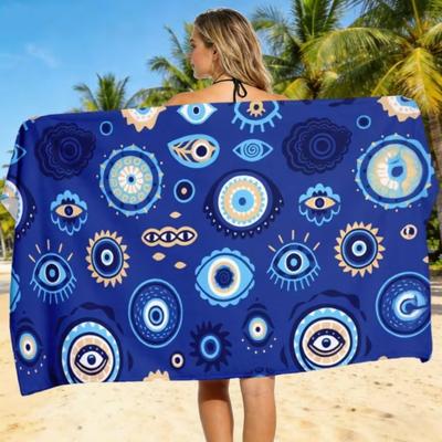 Beach Towel with Lapis Lazuli Background and Turkish Evil Eye Pattern Bohemian Quick-Dry Bath Towel Vacation Beach Towel
