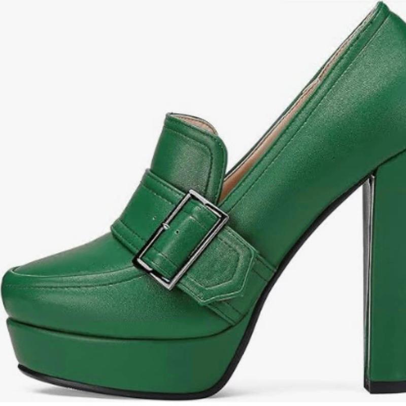 

Зеленые туфли на высоком каблуке и платформе, женские туфли на весну 2025 года с круглым носком и пряжкой, черные, коричневые, на каблуке, для вечеринок, свадеб, офиса, женские 39 зелёный