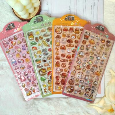 4pcs Children's Cartoon Fresh-style Reward Stickers - Dreamy Rabbit & Panda Crystal Embossed 3D Decorative Stickers for Journals