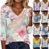 Women's Fashion Casual Three-quarter Sleeve Raglan Sleeve Vintage Floral Print V-Neck Top