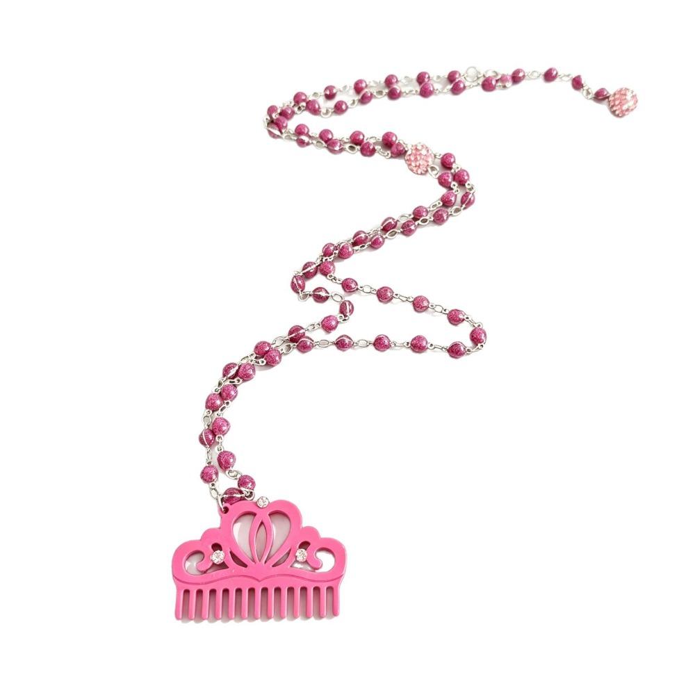 Long Chain Comb Pendant Necklace Rhinestone Decor Acetate Necklace For Girls