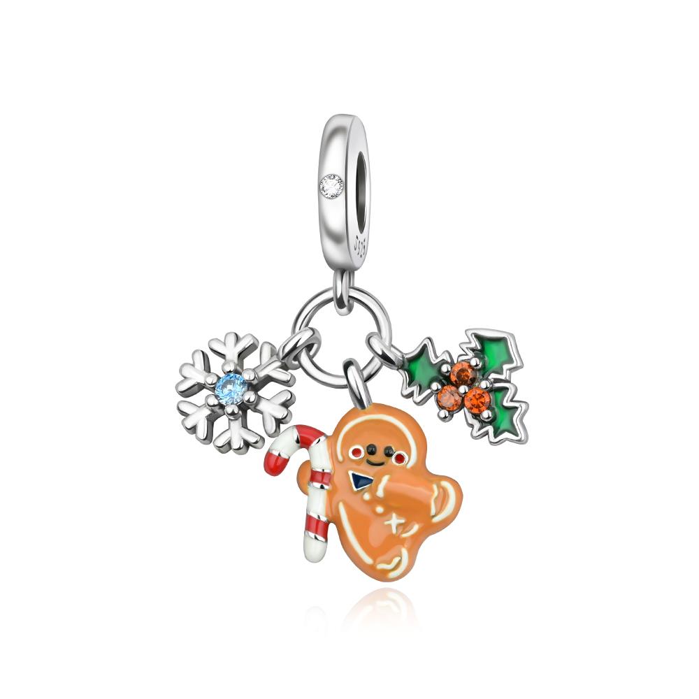 Holiday Series 925  Silver Merry Christmas Pine Tree Sleigh Snowman Stocking Charm Fit DIY Bracelet Necklace Party Gifts