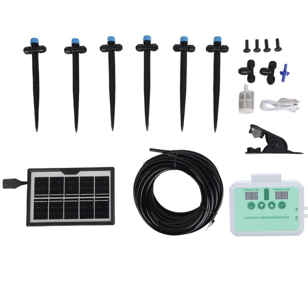 Solar   Automatisches Tropfbewässerungssystem für Pflanzen Innen Außen Garten mit Timer Regenwassersammler   Düse   Kit