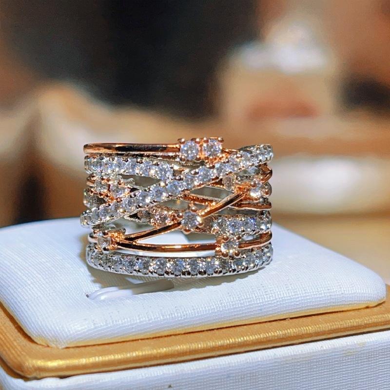 Micro Set Two Color Ring Imitation Diamond Wedding Ring