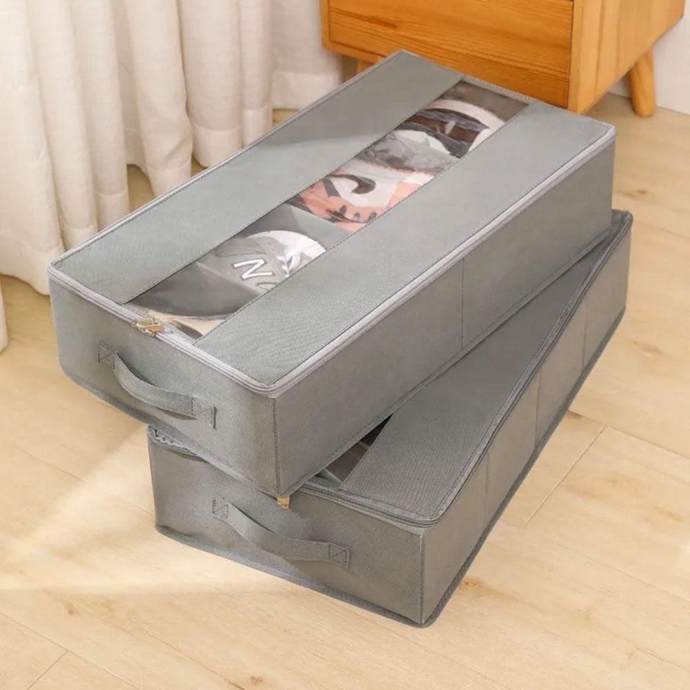Zipper Closure Under Bed Storage Bag Moisture-proof Cotton Linen Shoe Case  Bedroom