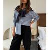 Women's summer striped shirt long-sleeved lapel loose shirt