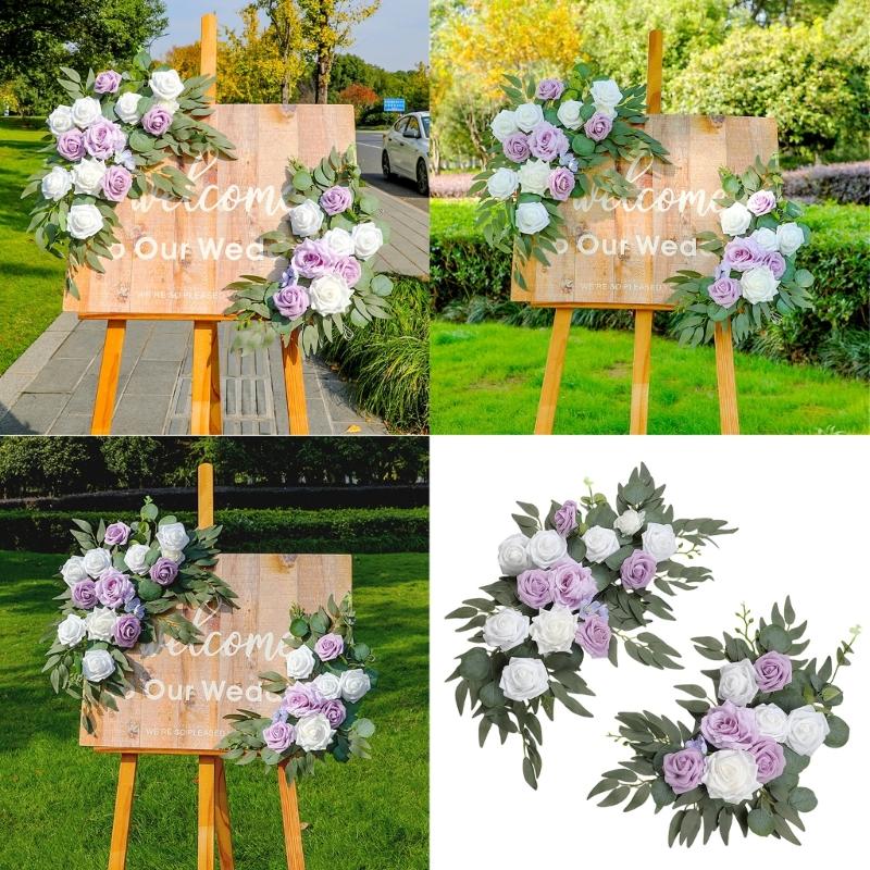 2Pcs Artificial Flower Swag for Wedding Reception Backdrops Sweetheart Table Wedding Welcome Sign Flower Decoration