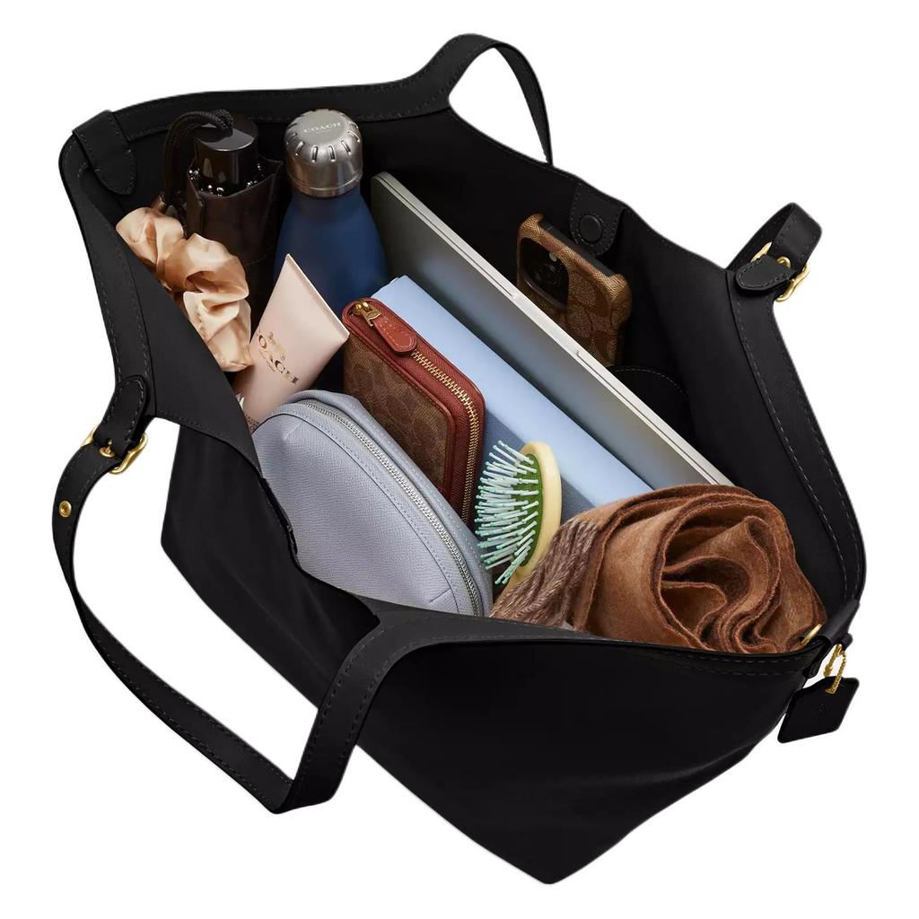 Coach Gramercy 35 Ciondolo Logo Chiusura Magnetica Borsa Tote in Pelle Granata Borsa Shopping Borsa a Spalla Grande Borsa Tote da Donna Nera CAM00-B4BK