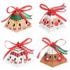 10 Pcs Cartoon Santa Paper Boxes Pyramid Triangle Ribbon Sweet Candy Paper Chocolate Packaging Box For Xmas New Year Party