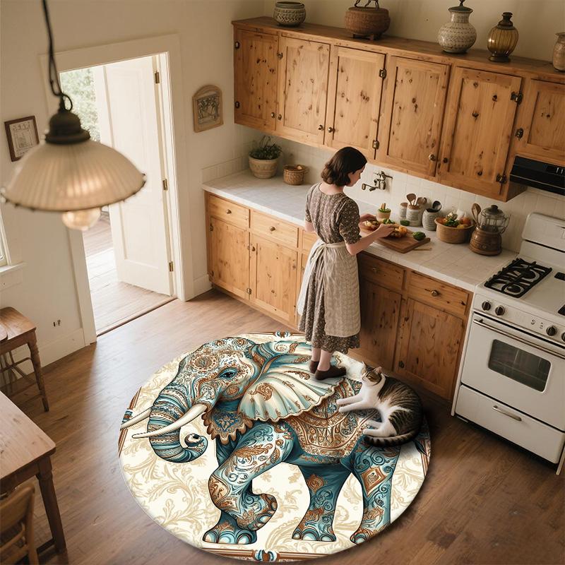 Vintage Elephant,Round Area Rug,Carpet Rug for Living Room Bedroom Sofa Playroom Decor,Non-slip Floor Mat