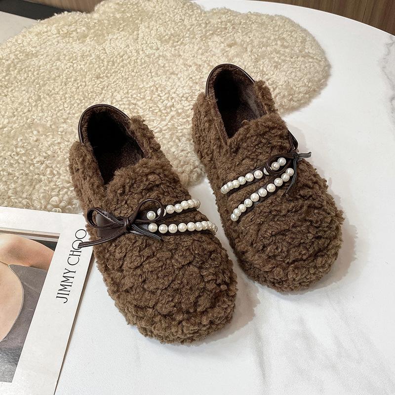 

Leopard print fluffy shoes for women to wear 2025 autumn and winter new Korean version, velvet to keep warm, one pedal, Doudou shoes for women, cott 40