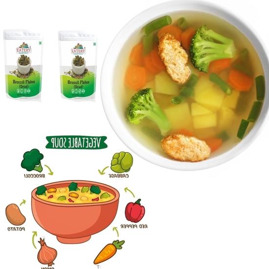 Eatery Harves by Saipro Suszone płatki warzywne kombo płatków brokułowych 50 g, płatków selera 50 g, suszonej cebuli 150 g, zupa brokułowa