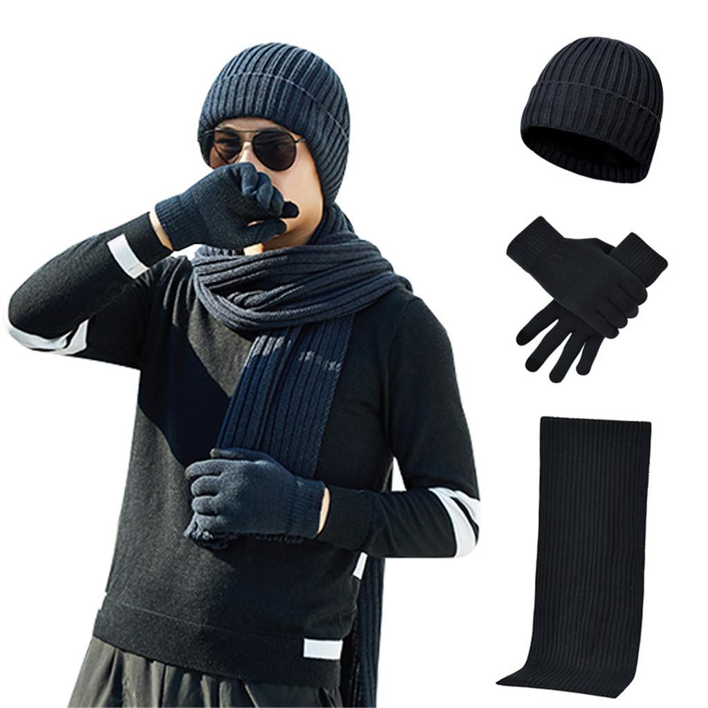 Unisex Knitted Scarf  Hat and Gloves Set Stretch Hat Scarf and Mitten Set