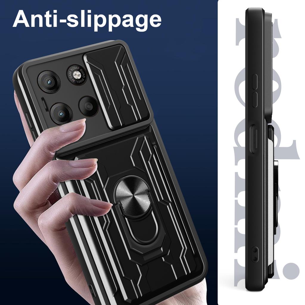 For Motorola Moto G15 4G Case PC+TPU Kickstand Phone Back Cover with Camera Slider