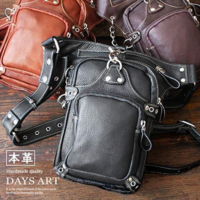 [Brand Name] Leather Waist Bag Men's Genuine Leather Rider's Bag Biker Leg Bag Leg Belt Calfskin Dark Brown 29cm X 18cm X 9cm