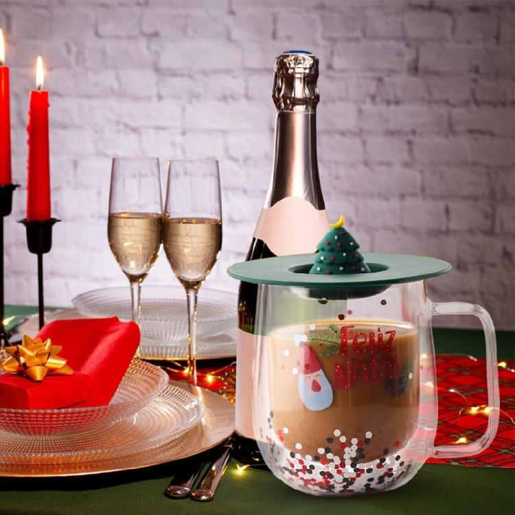 Insulated Christmas Glasswares Holiday Seasonal Coffee Mugs Insulated Glass Cup for Coffee Hot Chocolate