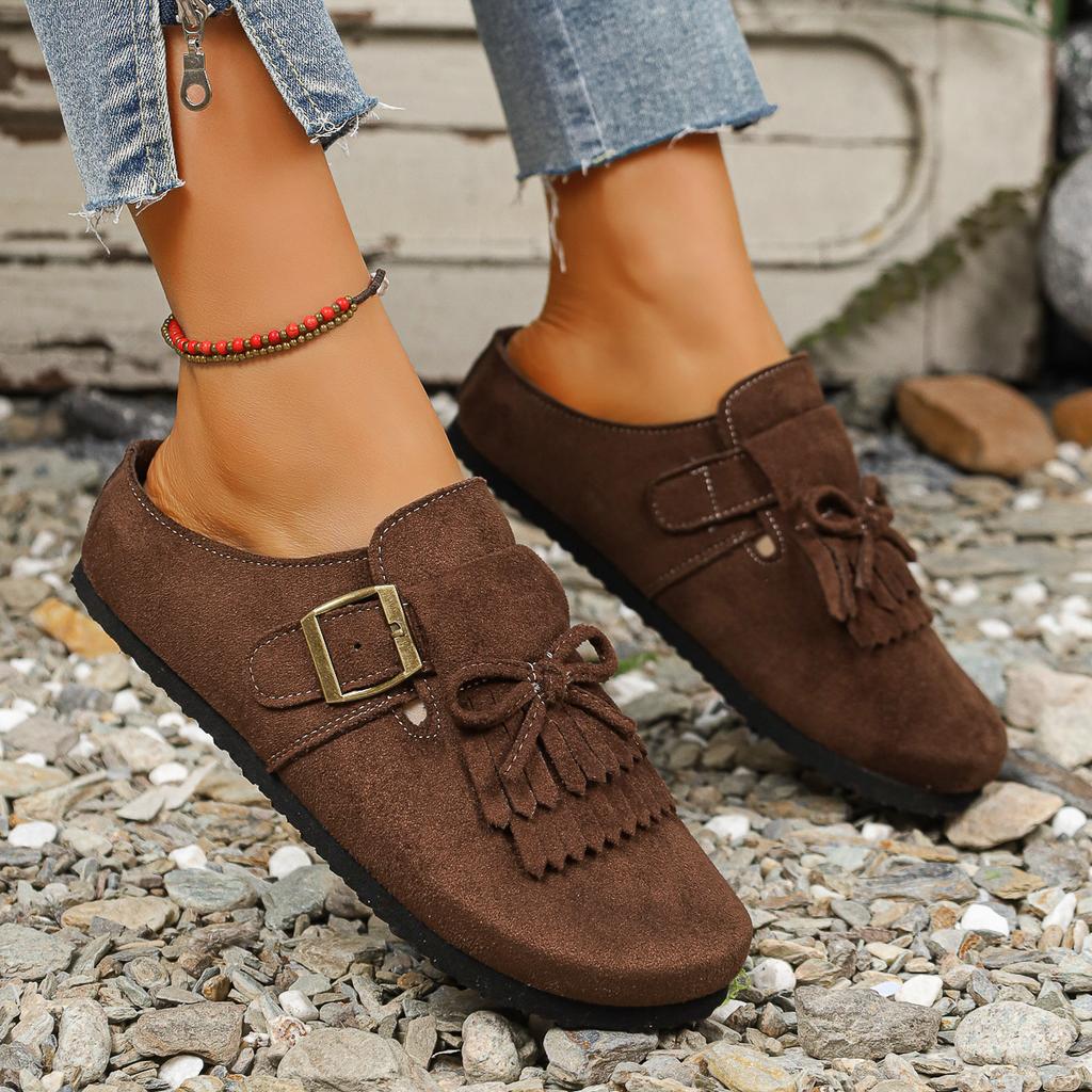 Baskets Rétro pour Femmes Boucle de Ceinture à Franges Chaussures à Fond Plat Bout Rond Automne Mocassins Baskets Confortables à Semelle en Caoutchouc pour Femmes
