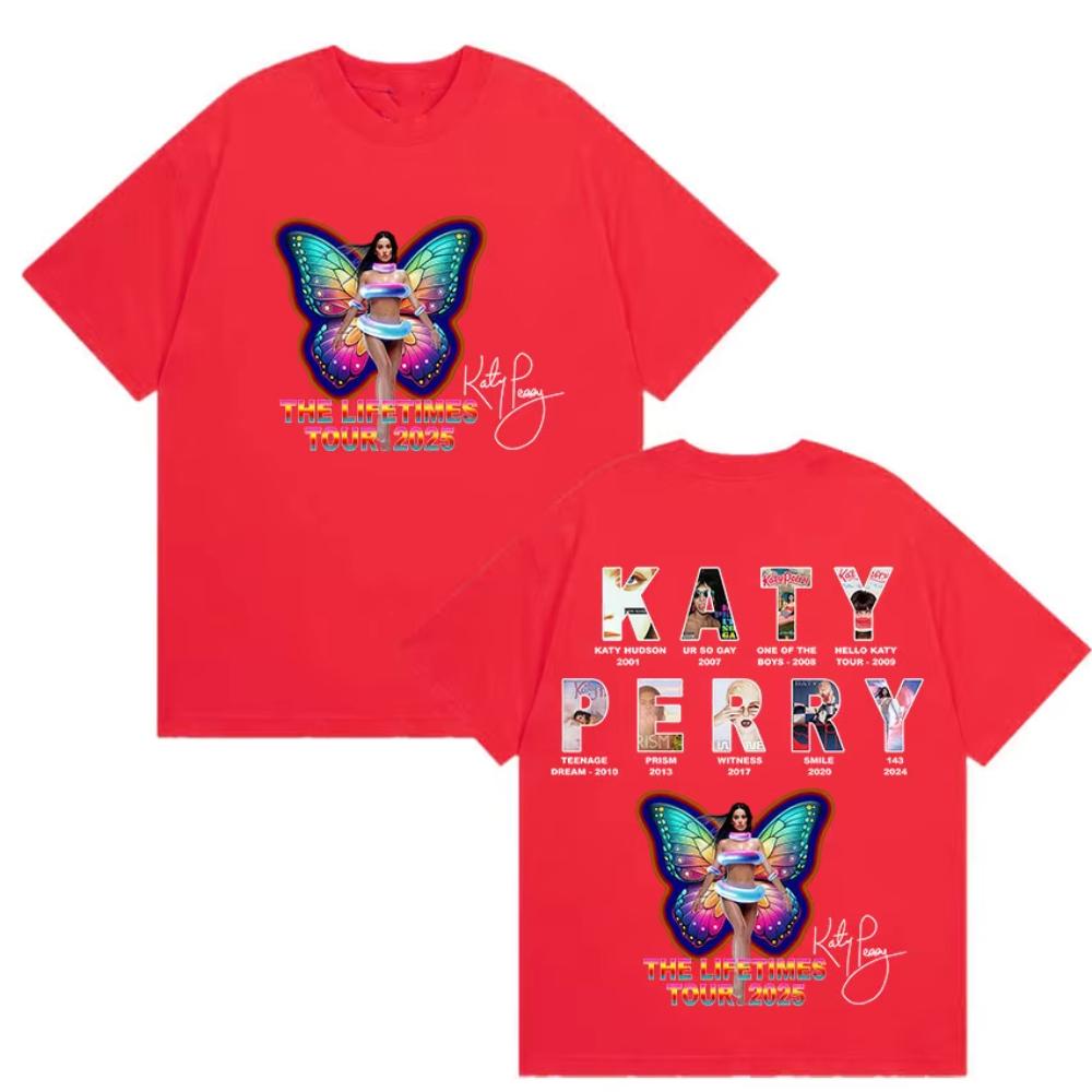 

Singer Katy Perry The Lifetimes Tour 2025 Merch T Shirts Men Women Casual Oversized T-shirt Fashion High Quality Cotton T Shirts S