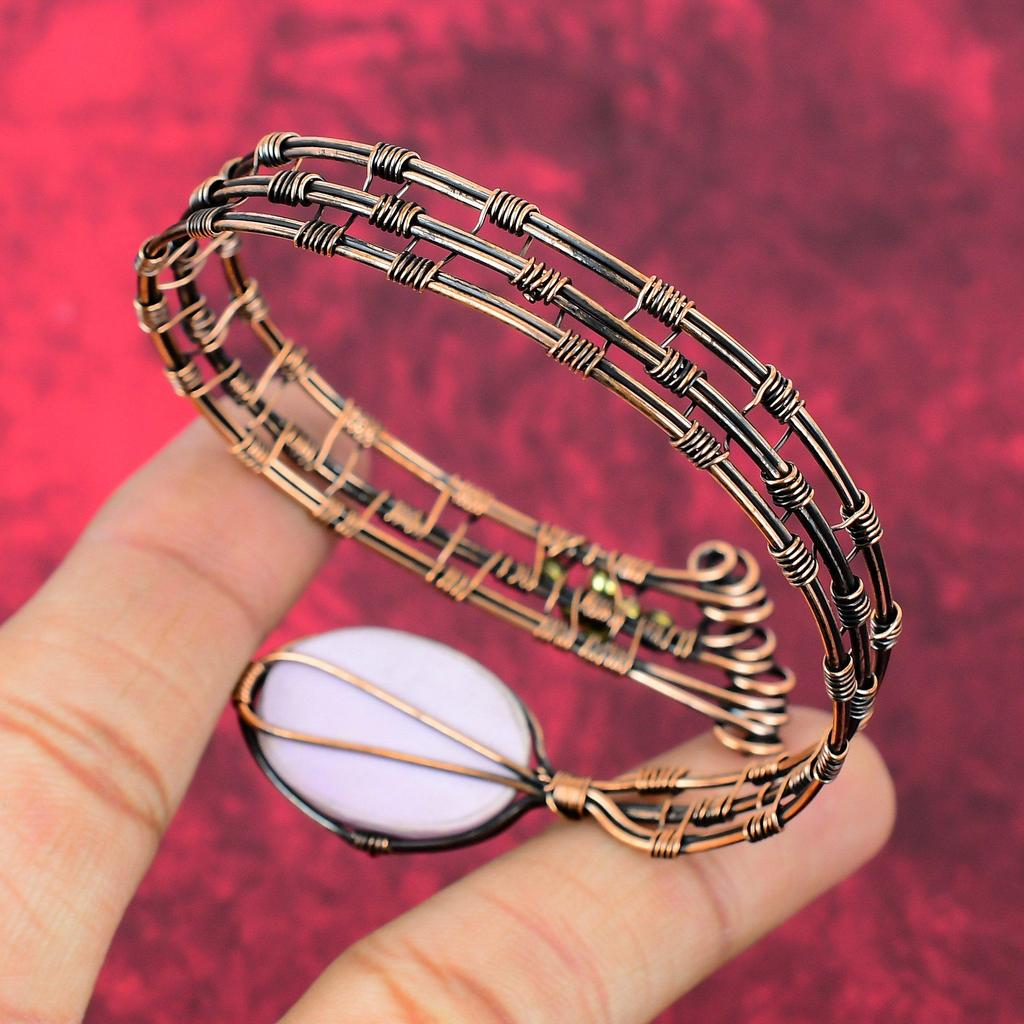 Phosphosiderite Bangle Gemstone Copper Cuff Bracelet Wire Wrapped Bangle Phosphosiderite Jewelry Adjustable Bangle Handmade Copper Jewelry